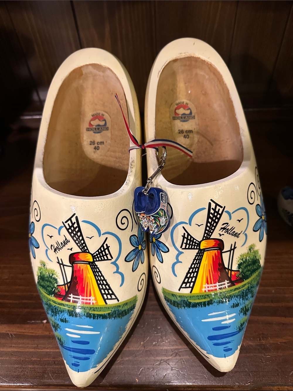 Hand-Painted Cream Dutch Windmill Clogs